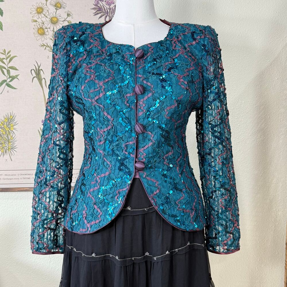 Vintage Sequin Lace Jacket Dark Romantic Goth Victorian Witchy Whimsigoth S M